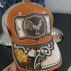 Brown Rooster Embroidered Men's Hat